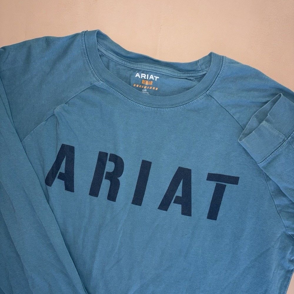 Ariat Men's Rebar Cotton Strong Block Teal Long Sleeve T-Shirt Large Workwear